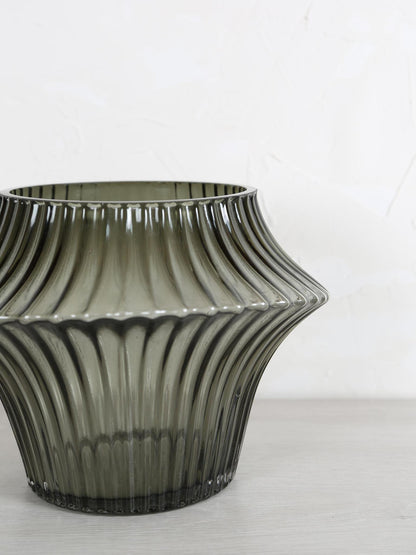 Suzi ribbed glass vase - storm grey