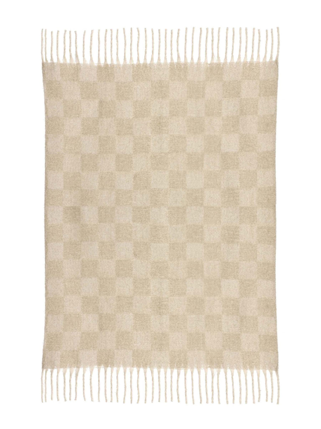 Isabel Recycled Checked Fringed Throw - Natural