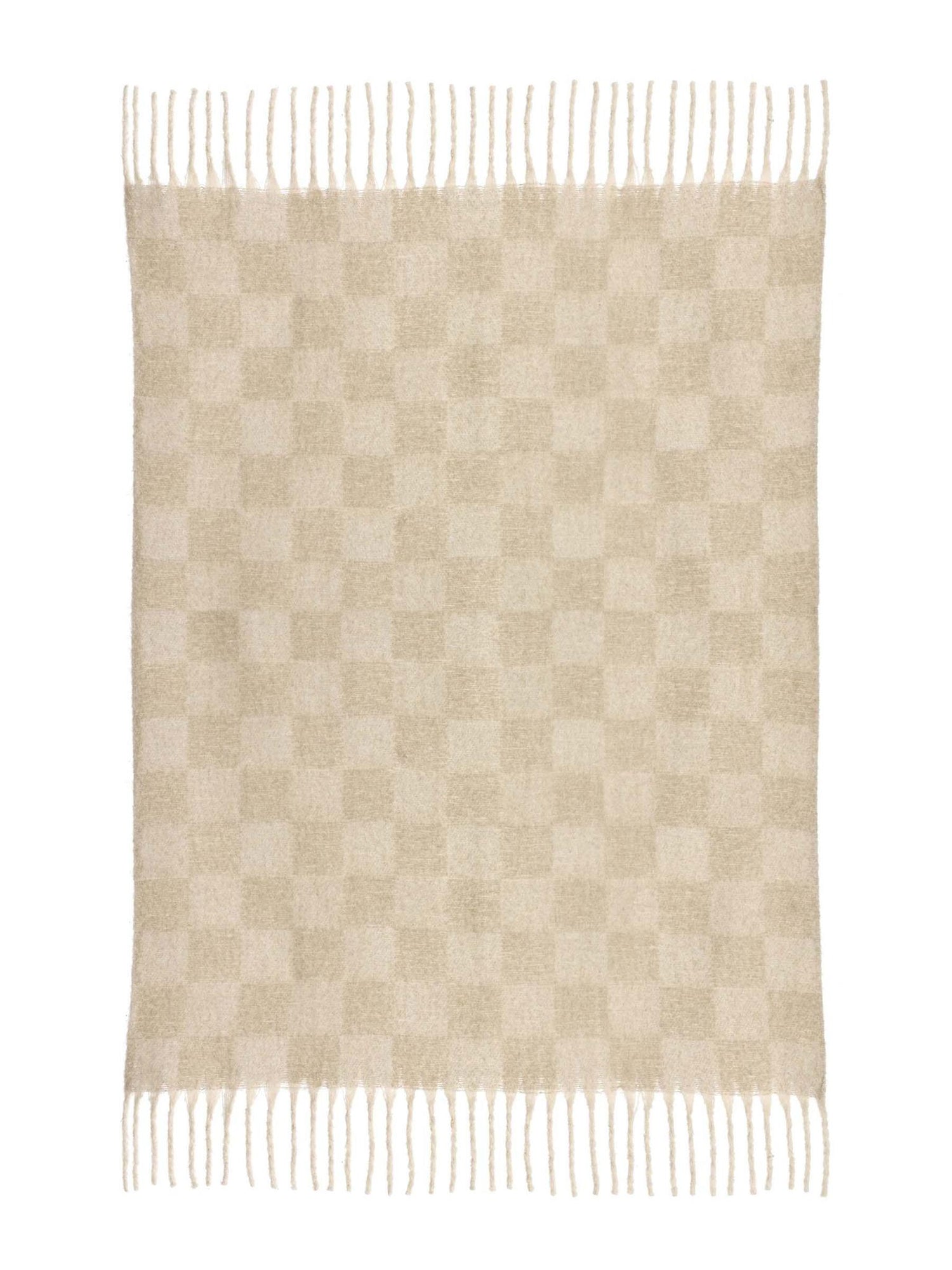 Isabel Recycled Checked Fringed Throw - Natural