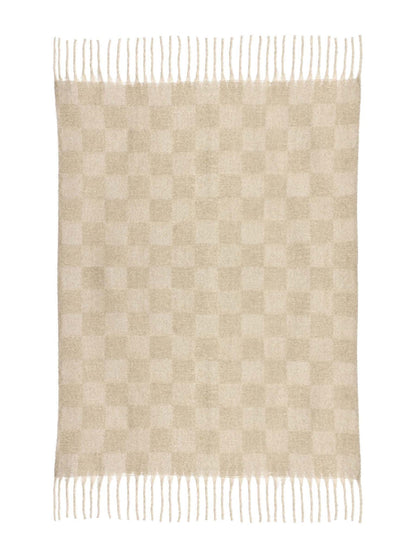 Isabel Recycled Checked Fringed Throw - Natural