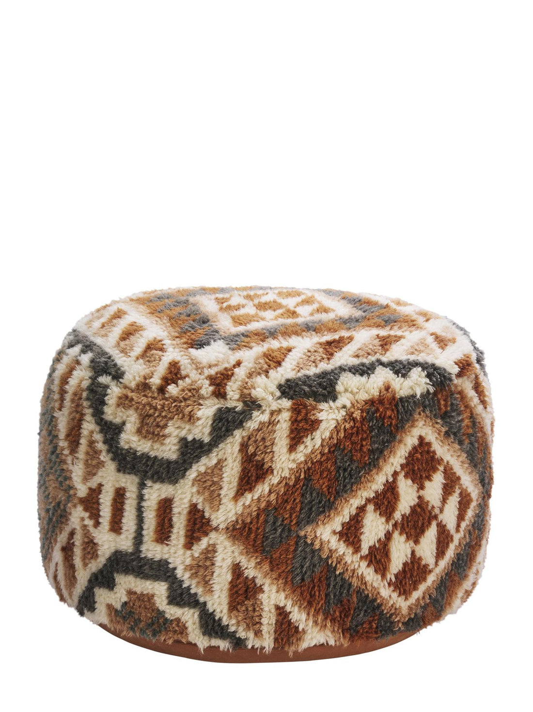 Handwoven wool pouf - Burnt Siena, Old Rose