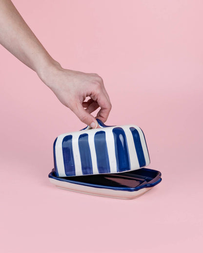 Artisanal Ceramic Butter Dish – Blue &amp; White - Blue Coast