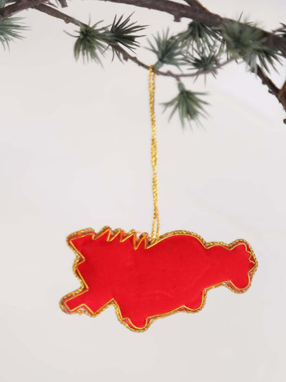 Santian Red fabric car with tree hanger with beads