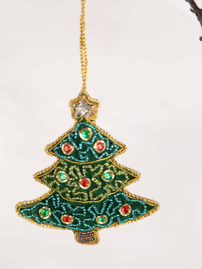 Santian Green fabric tree hanger with beads
