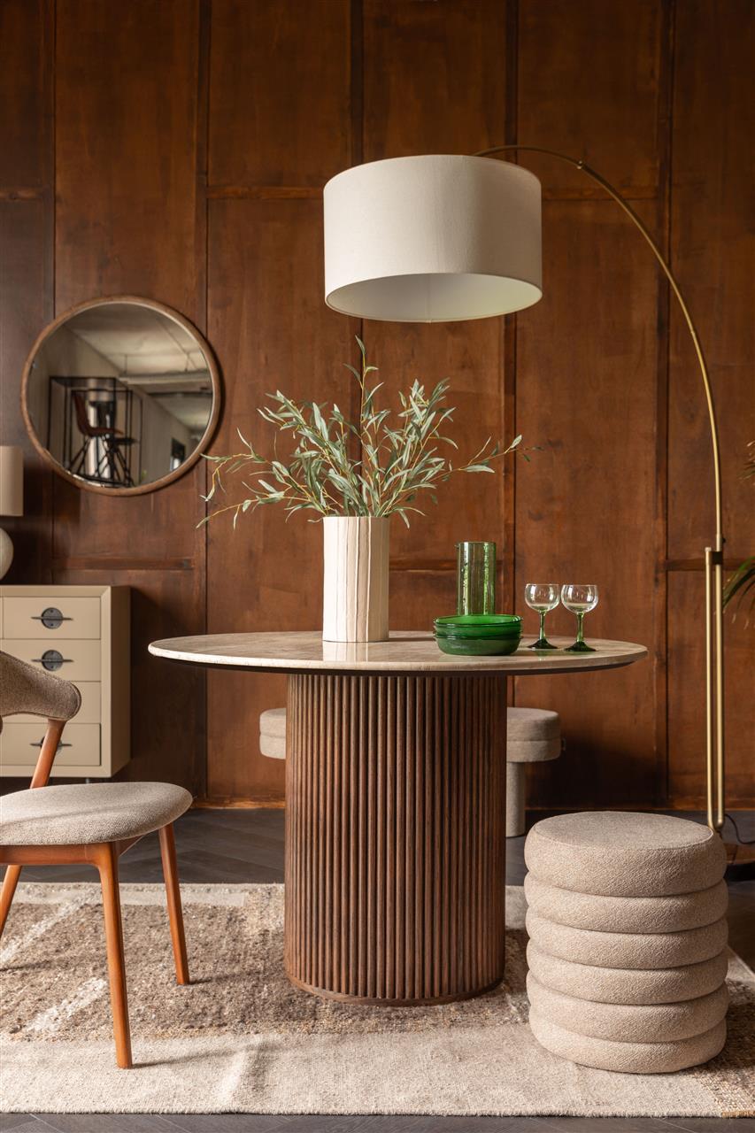 Arda Oak &amp; Travertine Round Dining Table