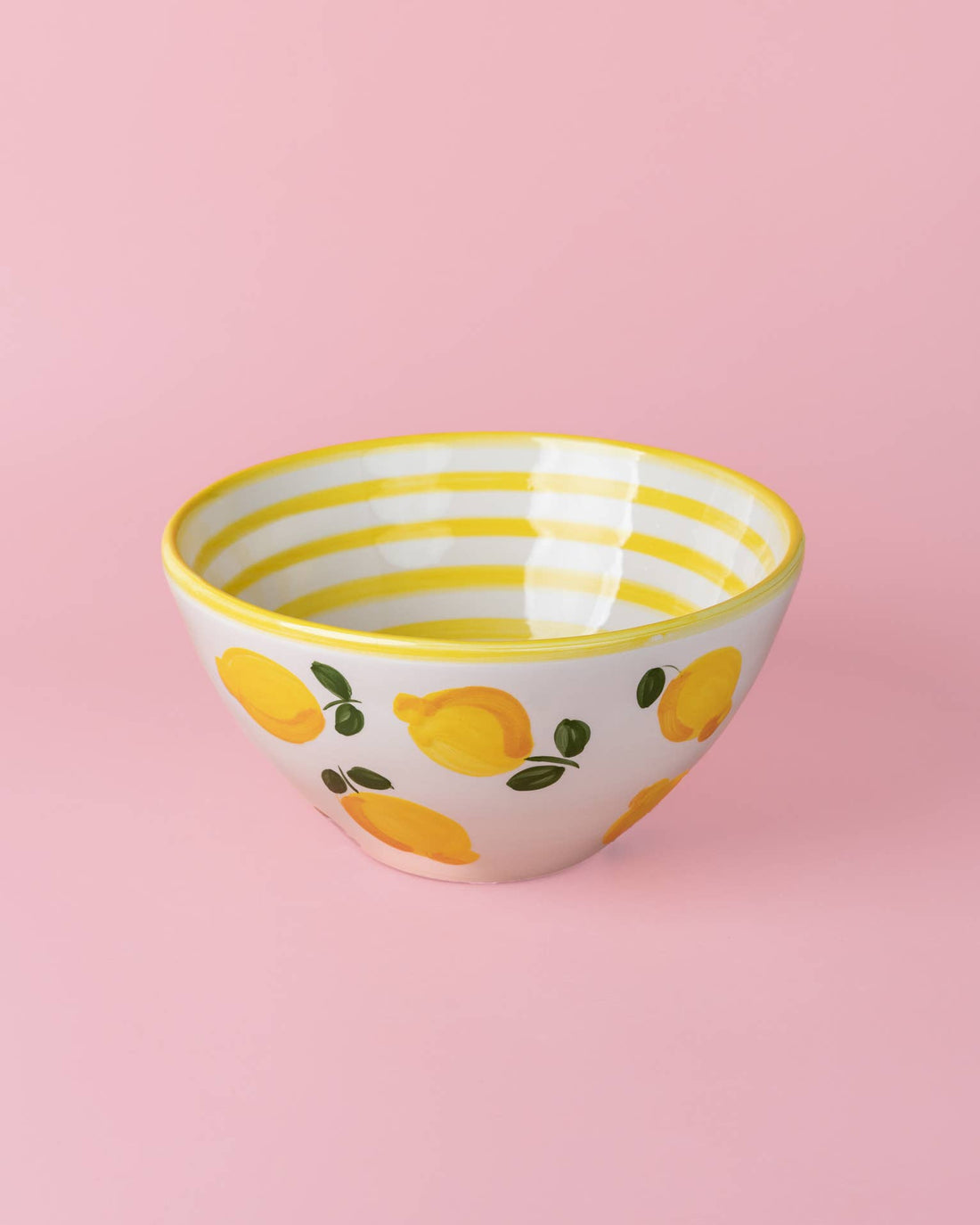Ceramic Salad Bowl 1.5 L - 21 cm - Yellow &amp; White - Lemon