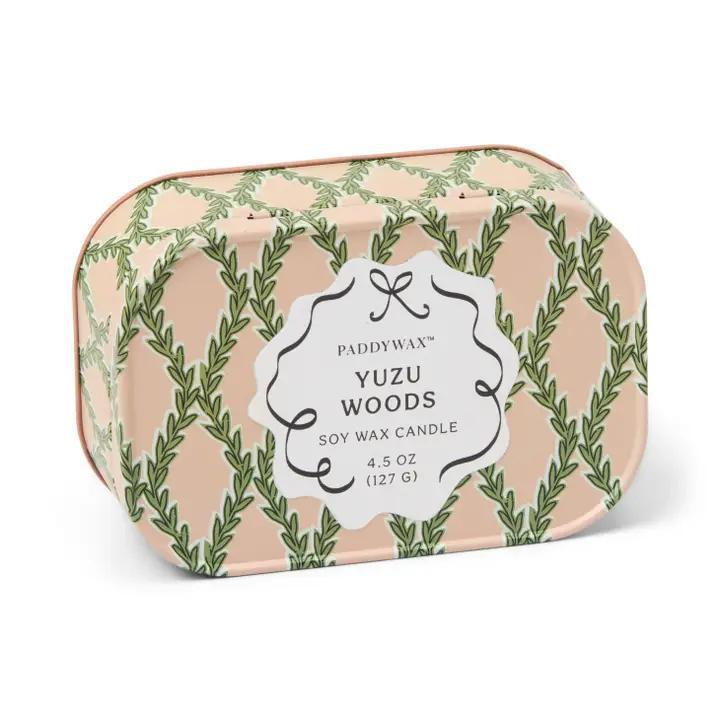 Cherie Printed Tin Candle - Pink &amp; Green - Yuzu Woods