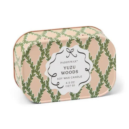 Cherie Printed Tin Candle - Pink &amp; Green - Yuzu Woods