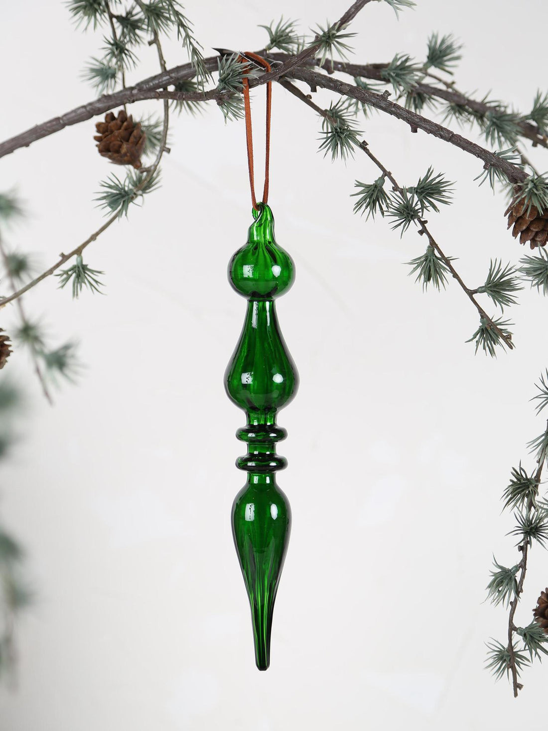 Larron Green glass cone Drop Ornament