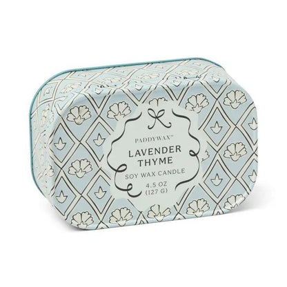 Cherie Printed Tin Candle - Blue &amp; White - Lavender &amp; Thyme