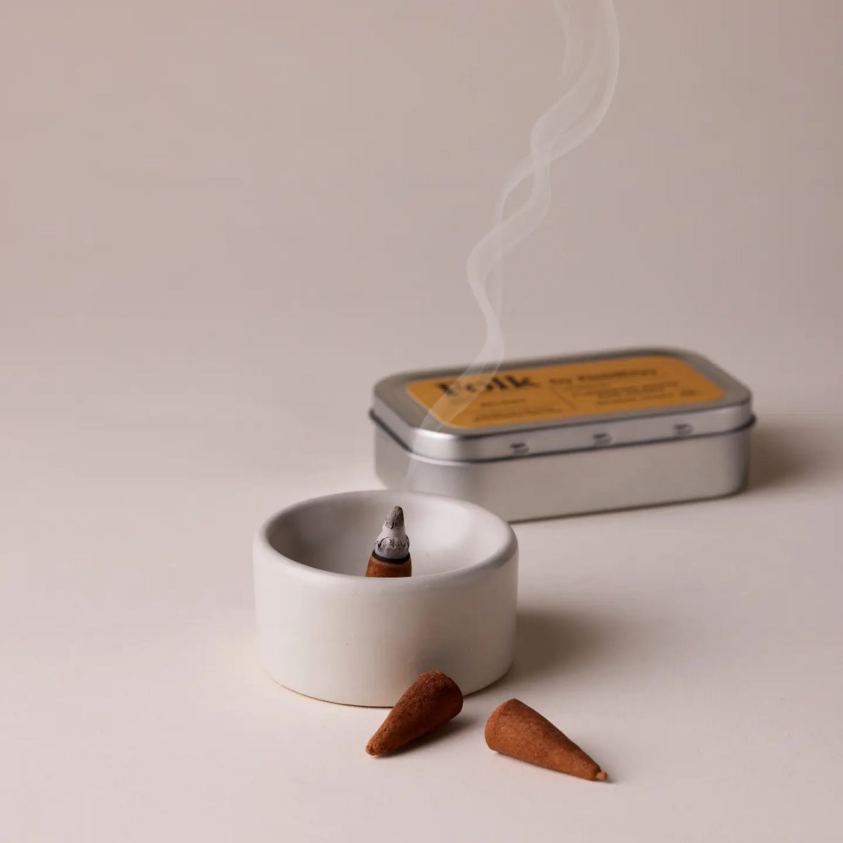 Tin of Incense Cones &amp; Incense Burner - Belong, Folk