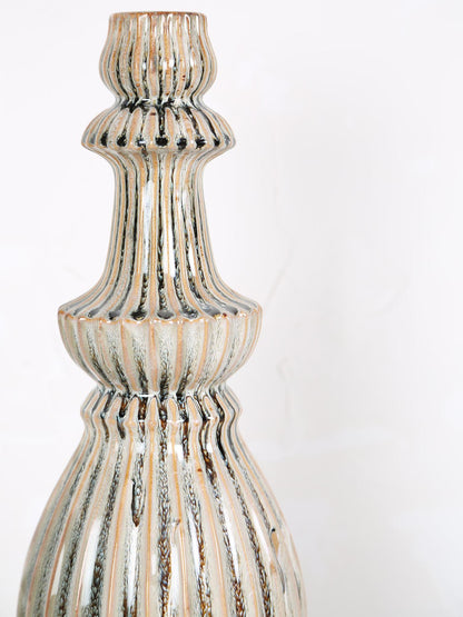 Myrtle Ceramic Round Ribbed Vase - Cream