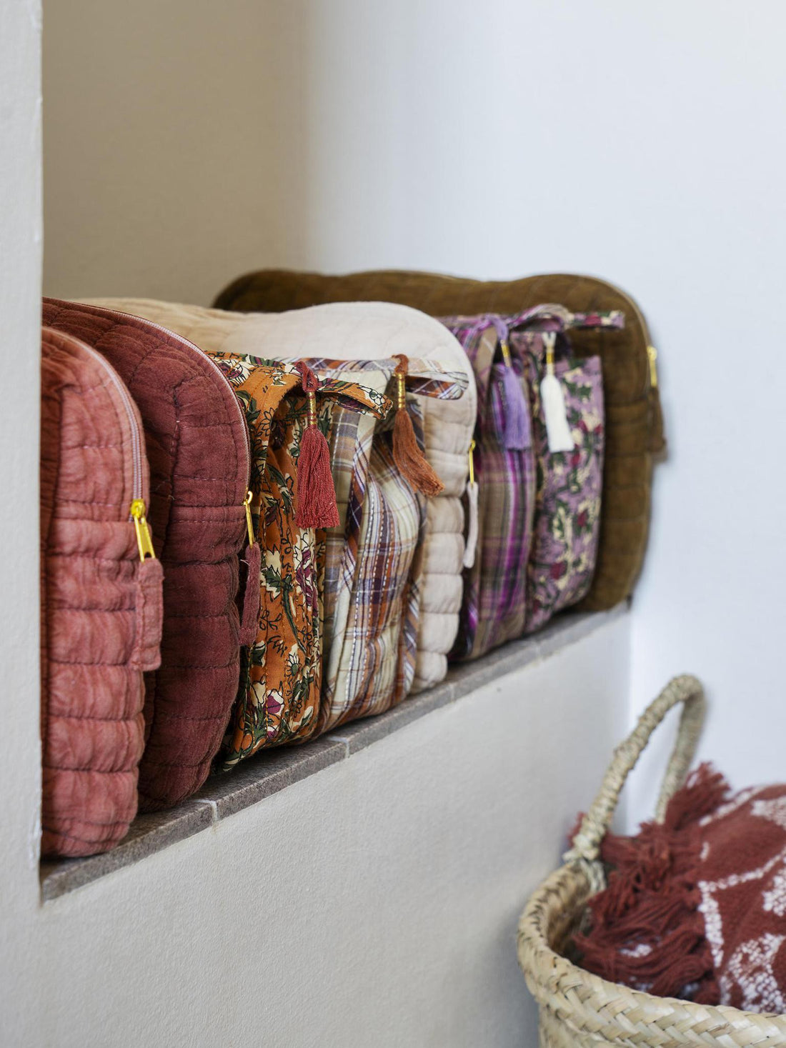 Quilted Cotton wash bag - Caramel Brown