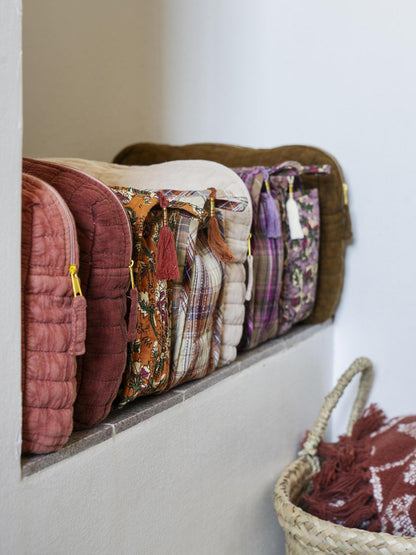 Quilted Cotton wash bag - Caramel Brown