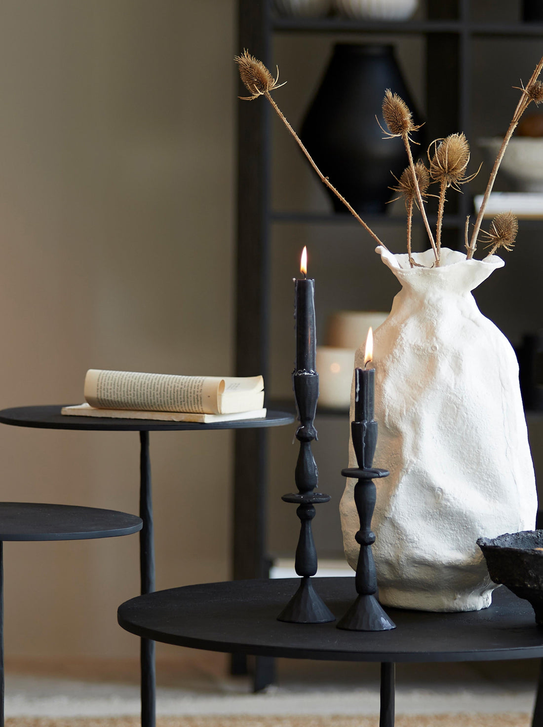 Matt Black Tall Candle Holder - 2 Sizes Available