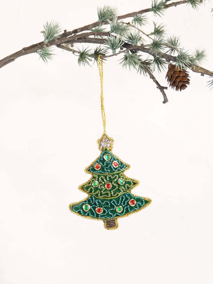 Santian Green fabric tree hanger with beads