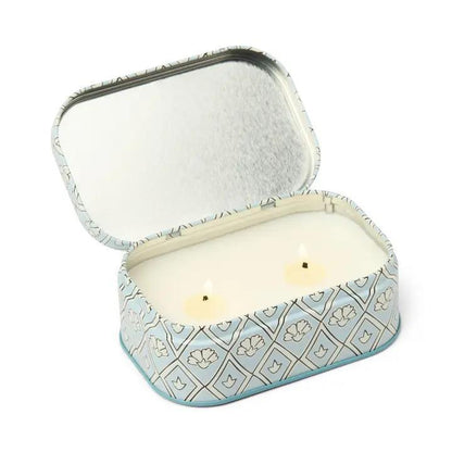 Cherie Printed Tin Candle - Blue &amp; White - Lavender &amp; Thyme