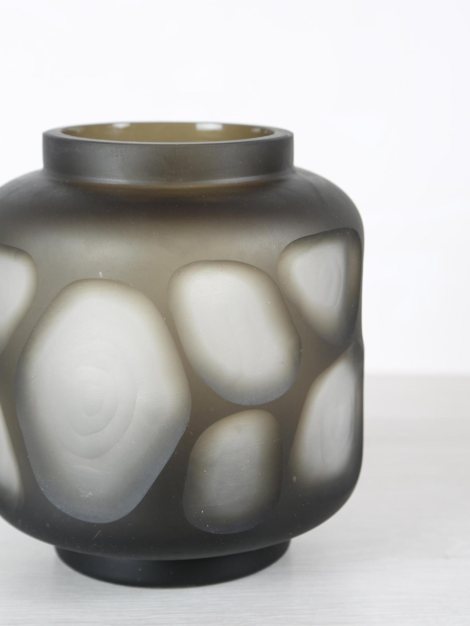 Azize Green Carved Glass Round Vase - 3 Sizes Available