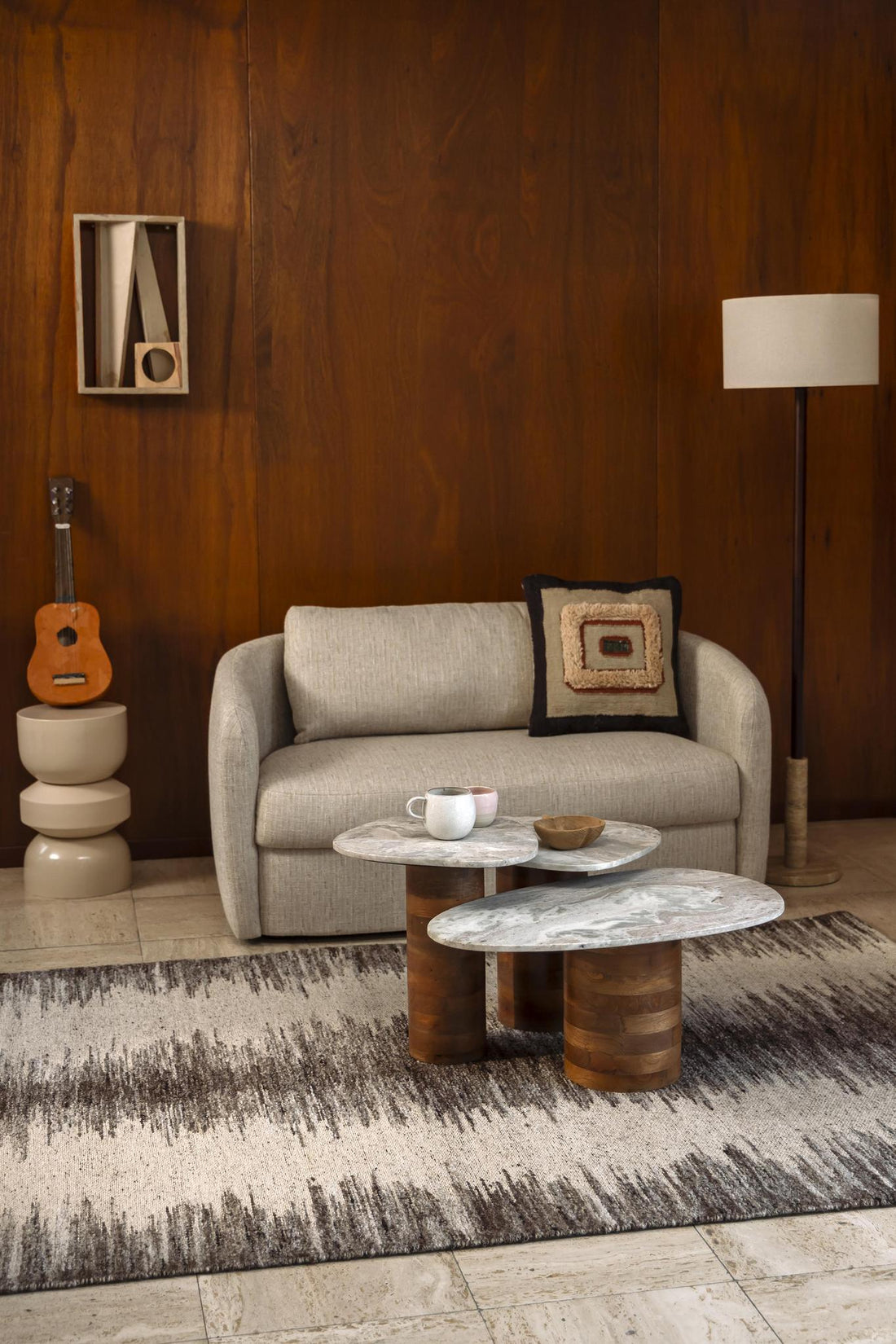 Suki Set of 3 Marble &amp; Mango Wood Side Tables