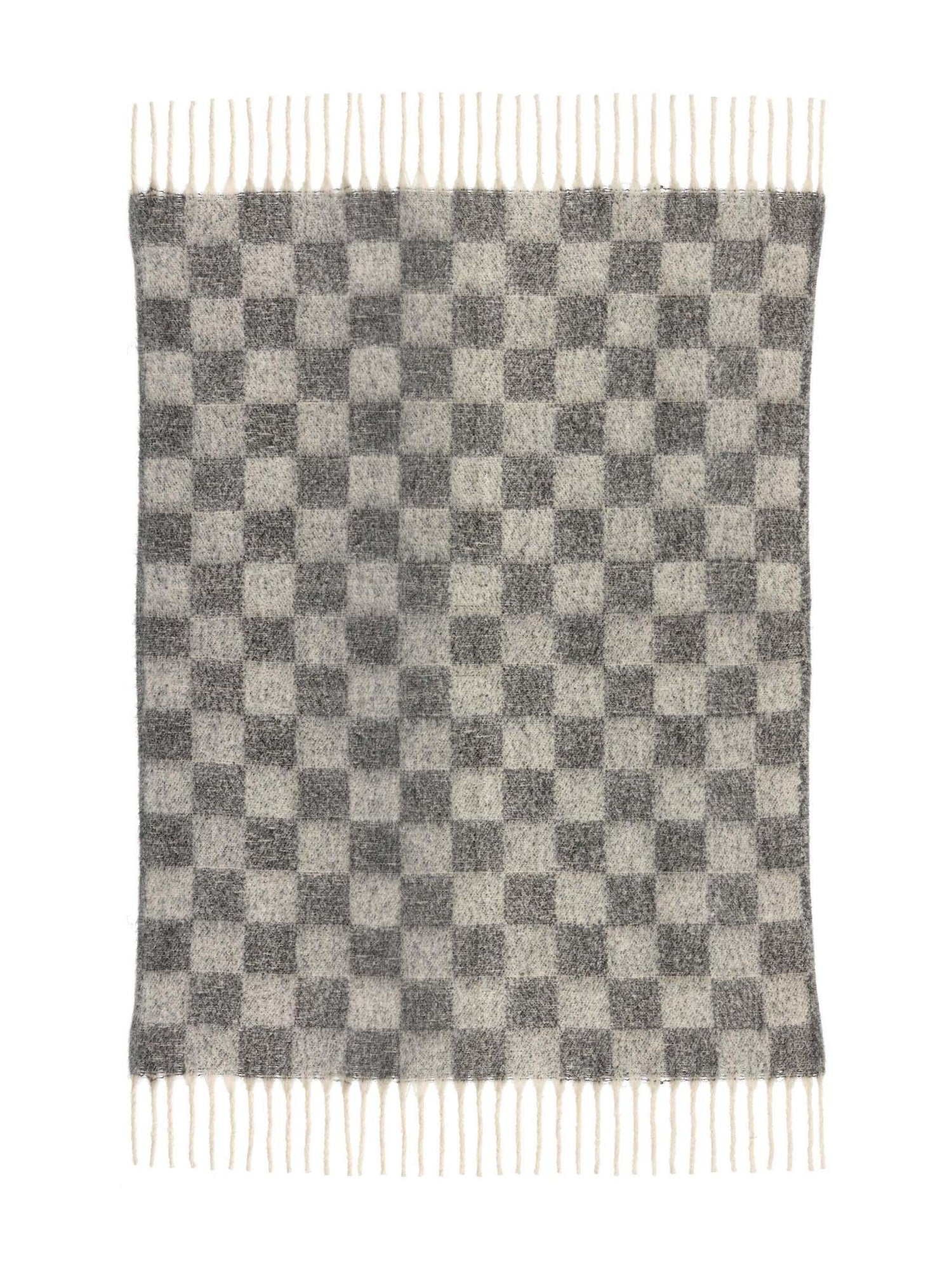 Isabel Recycled Checked Fringed Throw - Ardoise