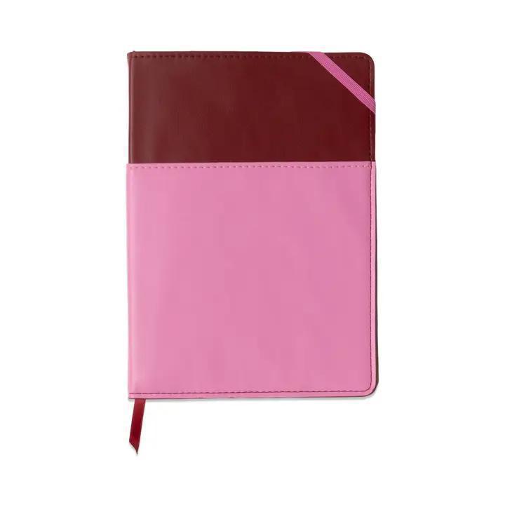 Vegan Leather Pocket Journal - Burgundy &amp; Pink