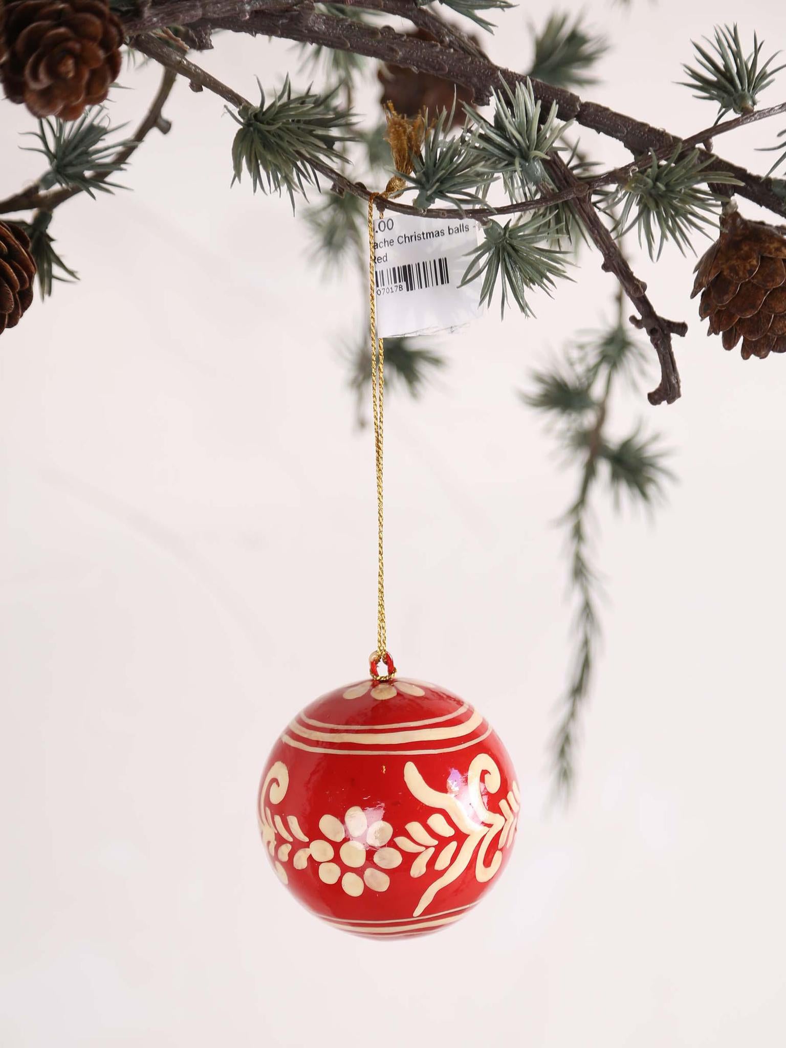 Hand painted paper Mache Christmas bauble - Red