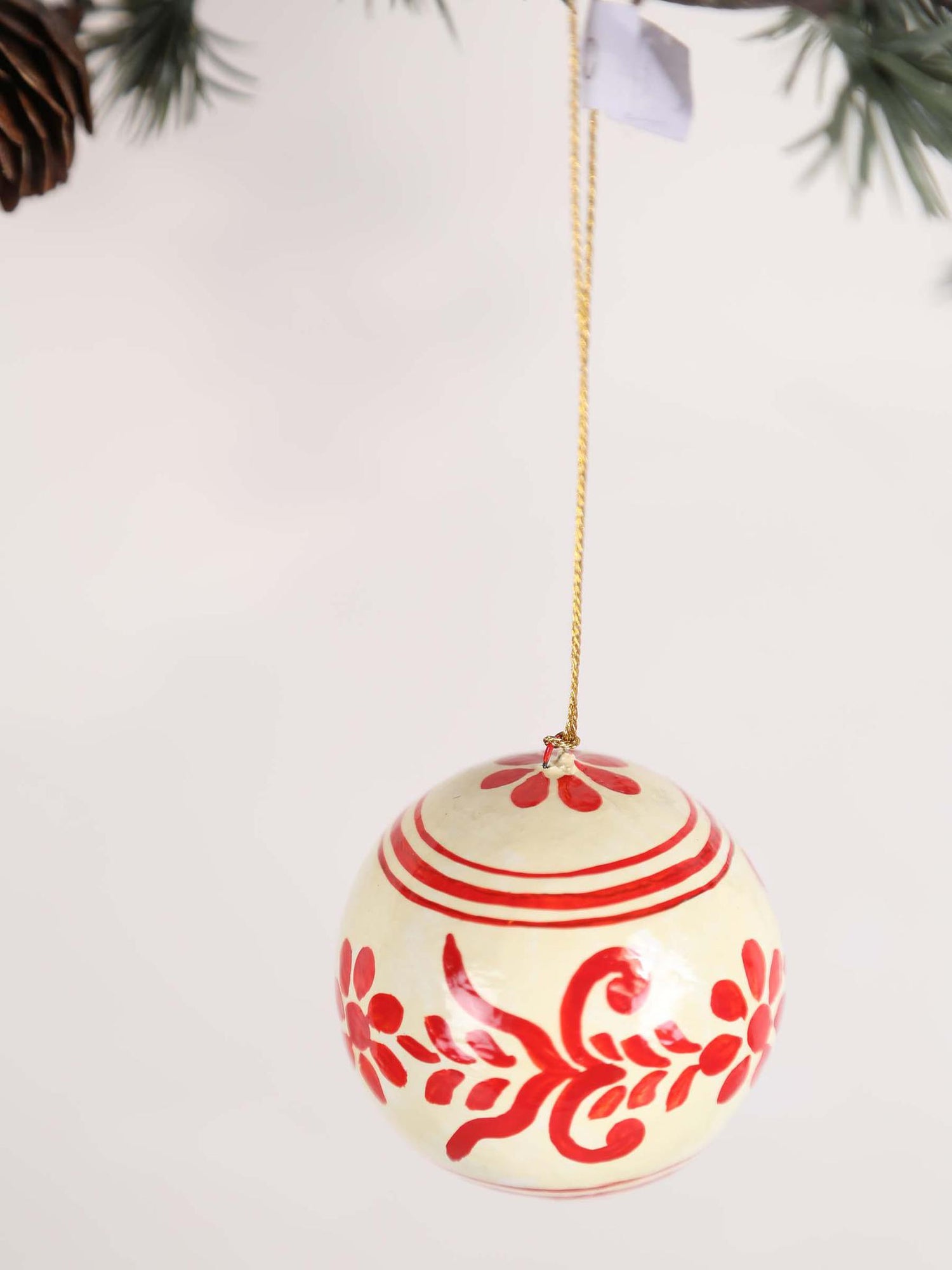 Hand painted paper Mache Christmas bauble - White