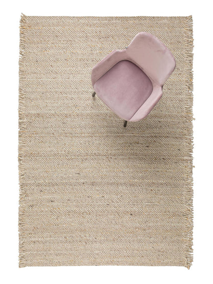 Frills Woven Wool Strand Rug - Beige, Warm Light