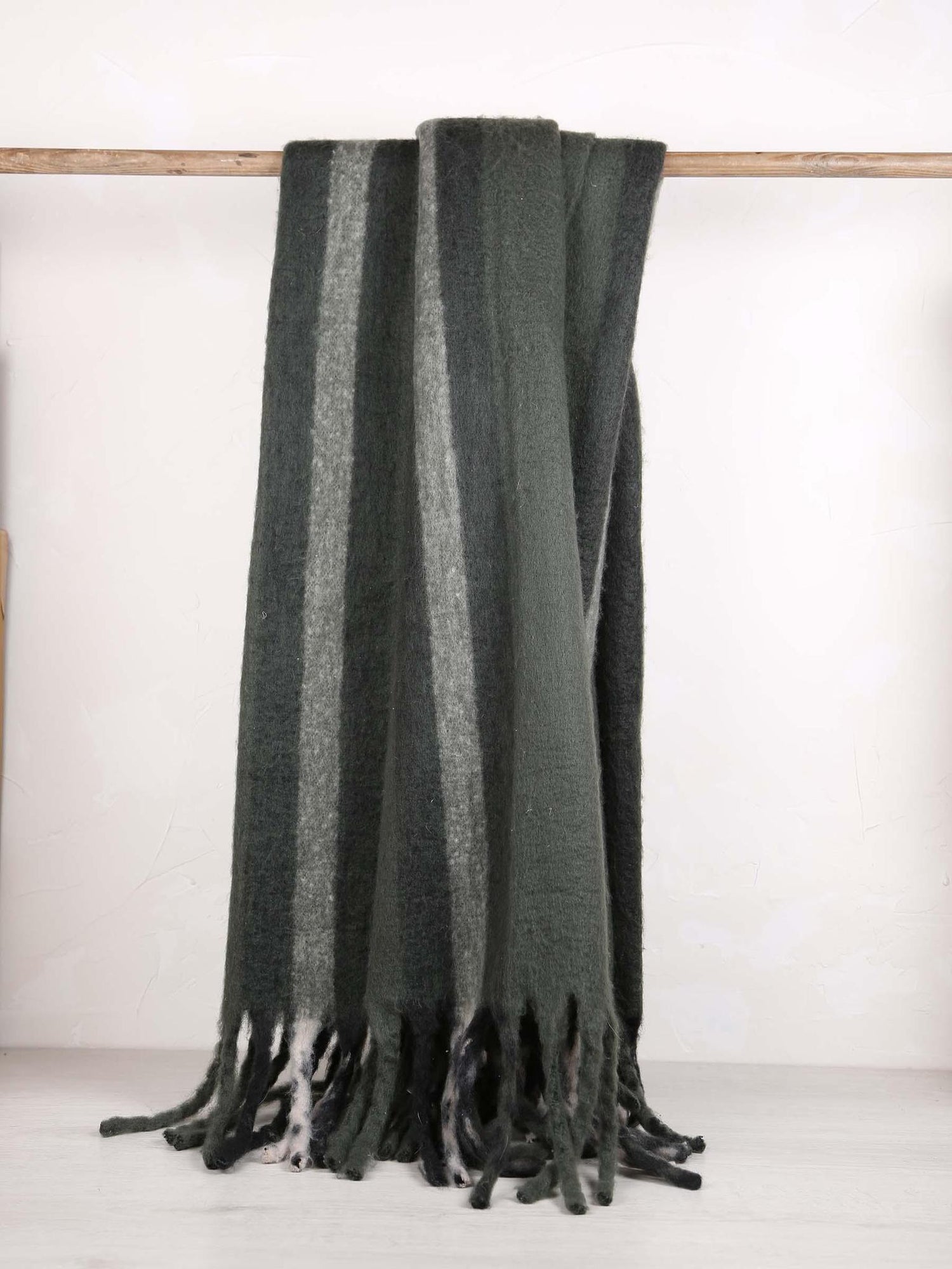 Isabel Recycled Striped Fringed Throw - Olive, Sage