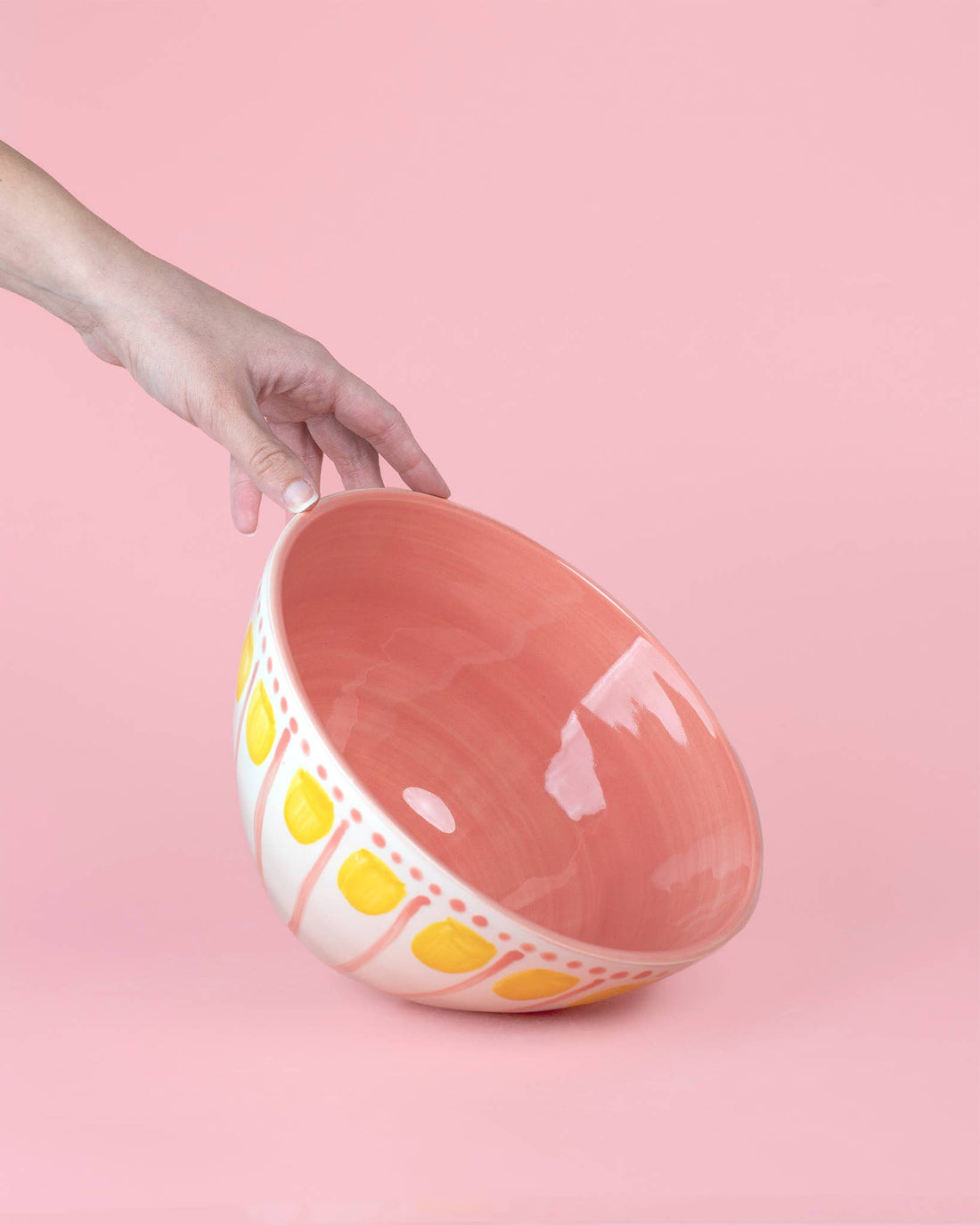 Artisanal Ceramic Serving Bowl 1.5L Pink Yellow - Valentina