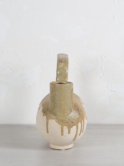 Serras Cream &amp; Green Ceramic Vase With Handle