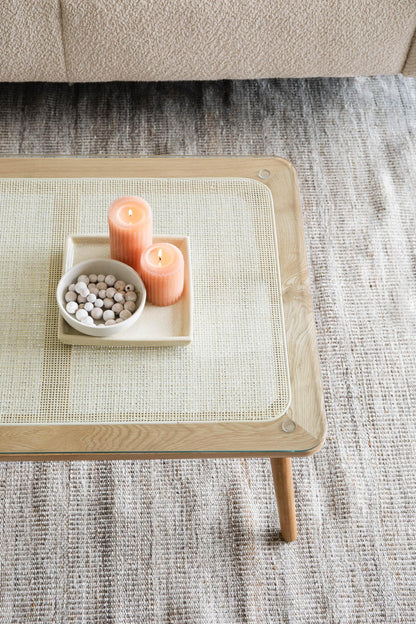 Haru Cane, Oak Wood &amp; Glass Coffee Table - 2 Sizes Available