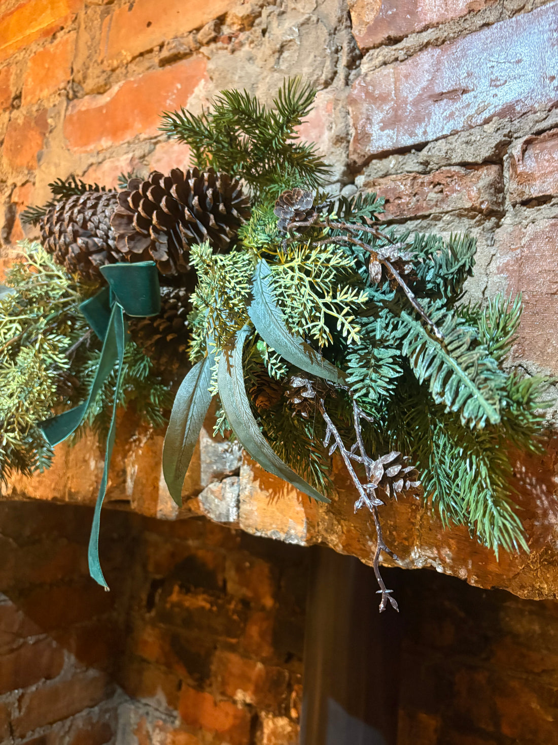 Faux Pine Foliage Bow Swag