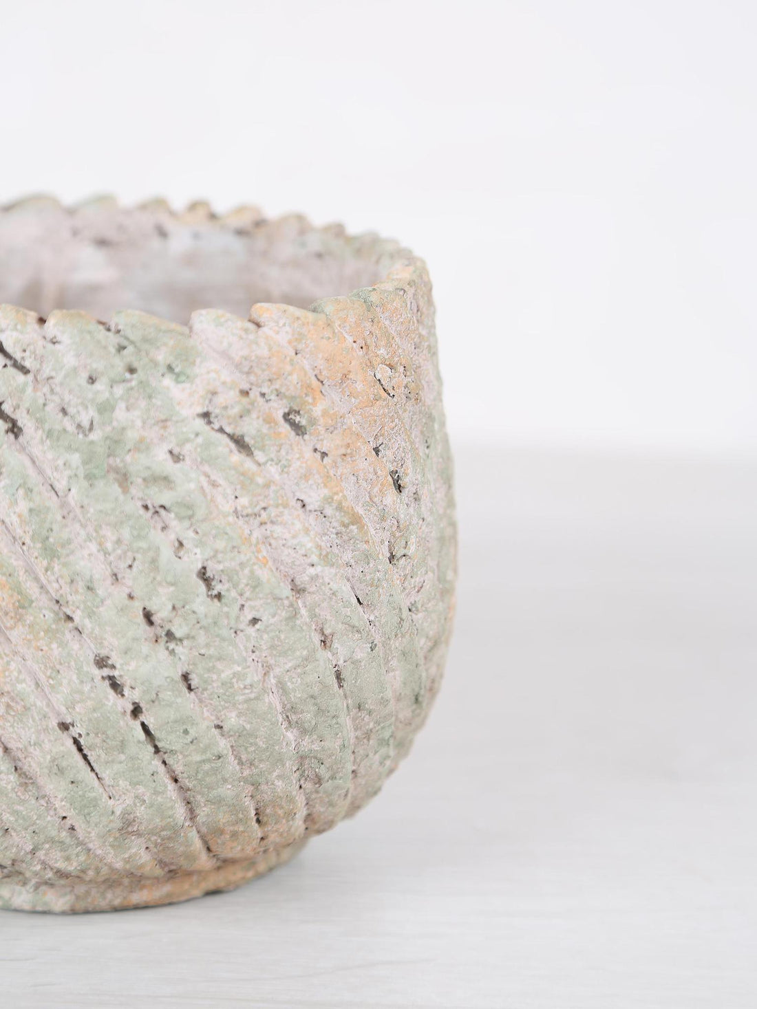 Muskaan Grey Round Cement Pot - Ribbed