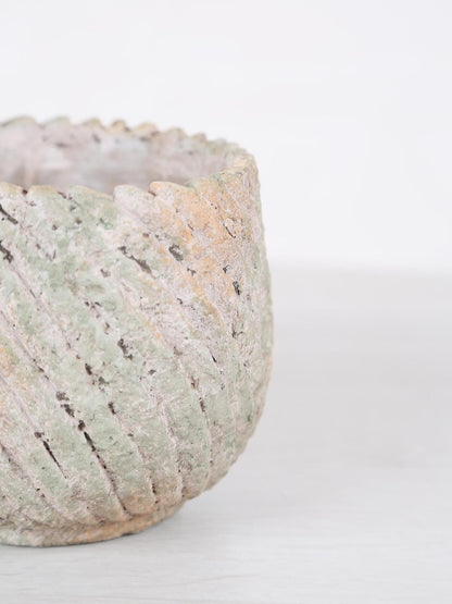 Muskaan Grey Round Cement Pot - Ribbed