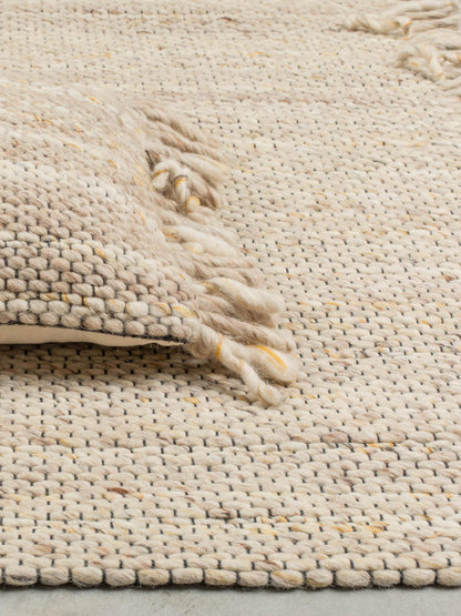 Frills Woven Wool Strand Rug - Beige, Warm Light