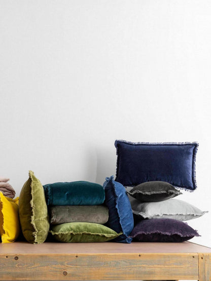 Fara Velvet Fringed Throw - Olive - 135x200cm