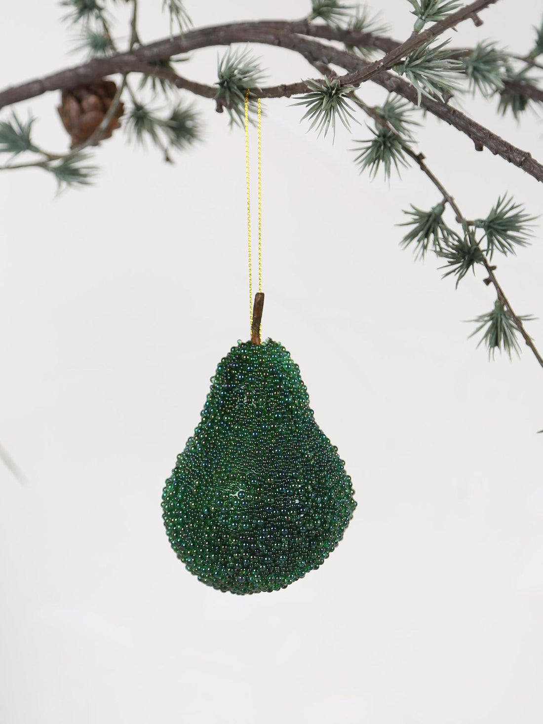 Decorative Beaded Pear ornament - Emerald
