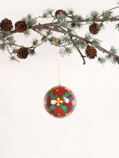 Handmade paper mache christmas Ornament - Burgundy