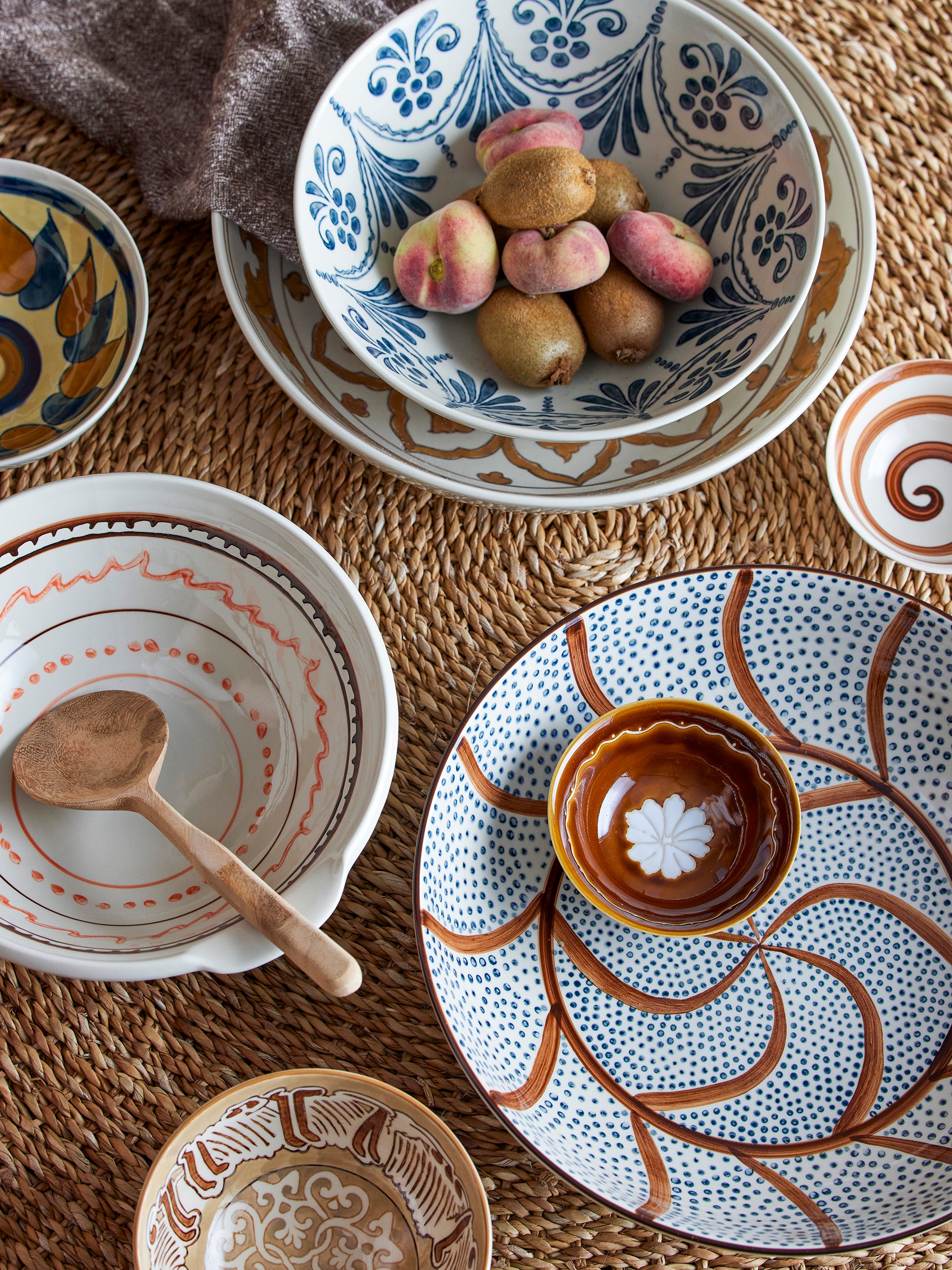 Heikki Hand Painted Stoneware Serving Bowl - Blue