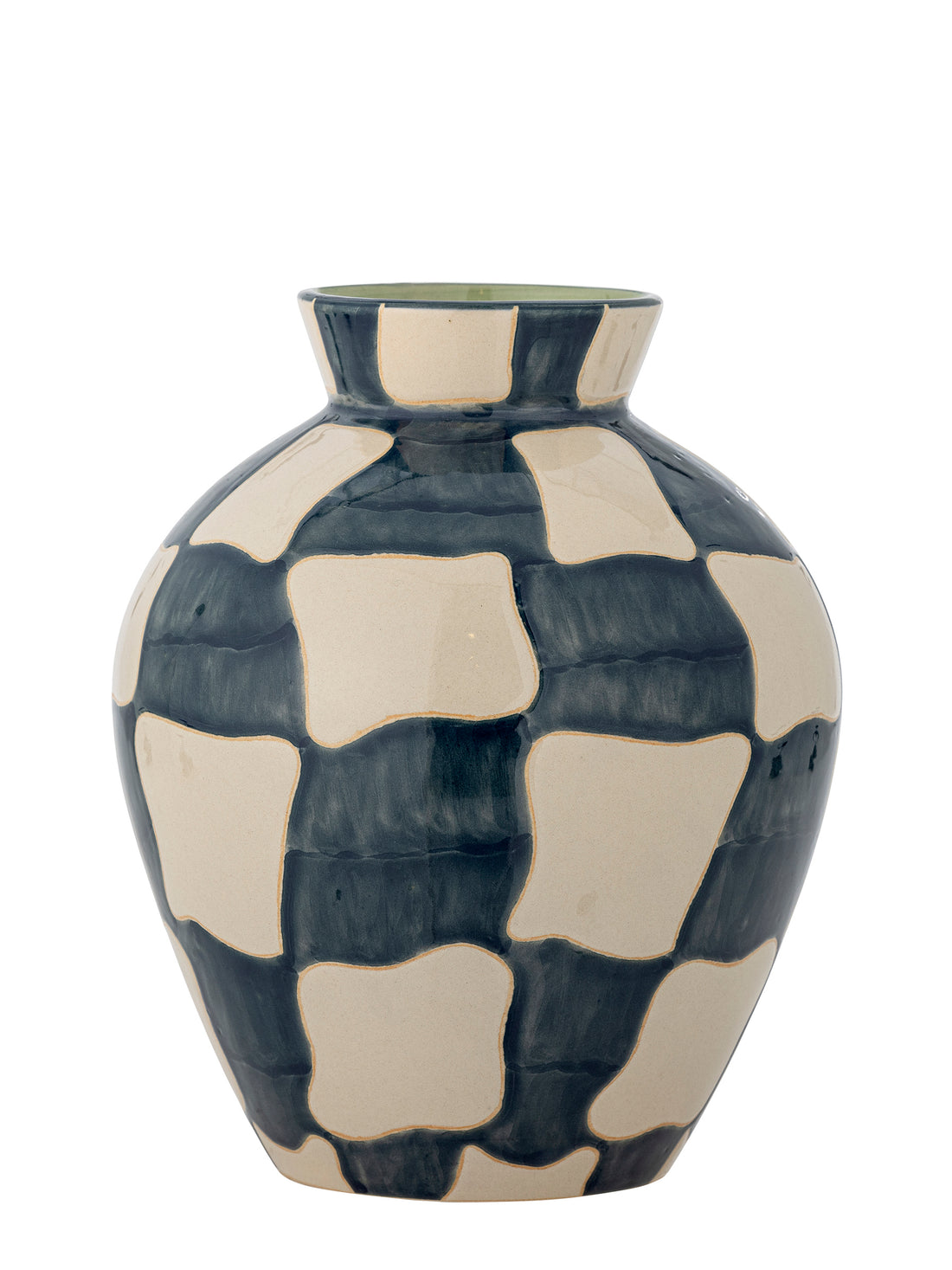 Check Ceramic Vase - White, Navy, Turqoise