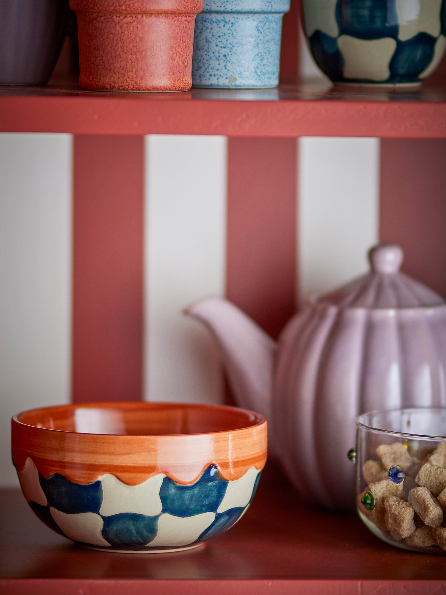 Checkered Bowl - Blues, Terracotta