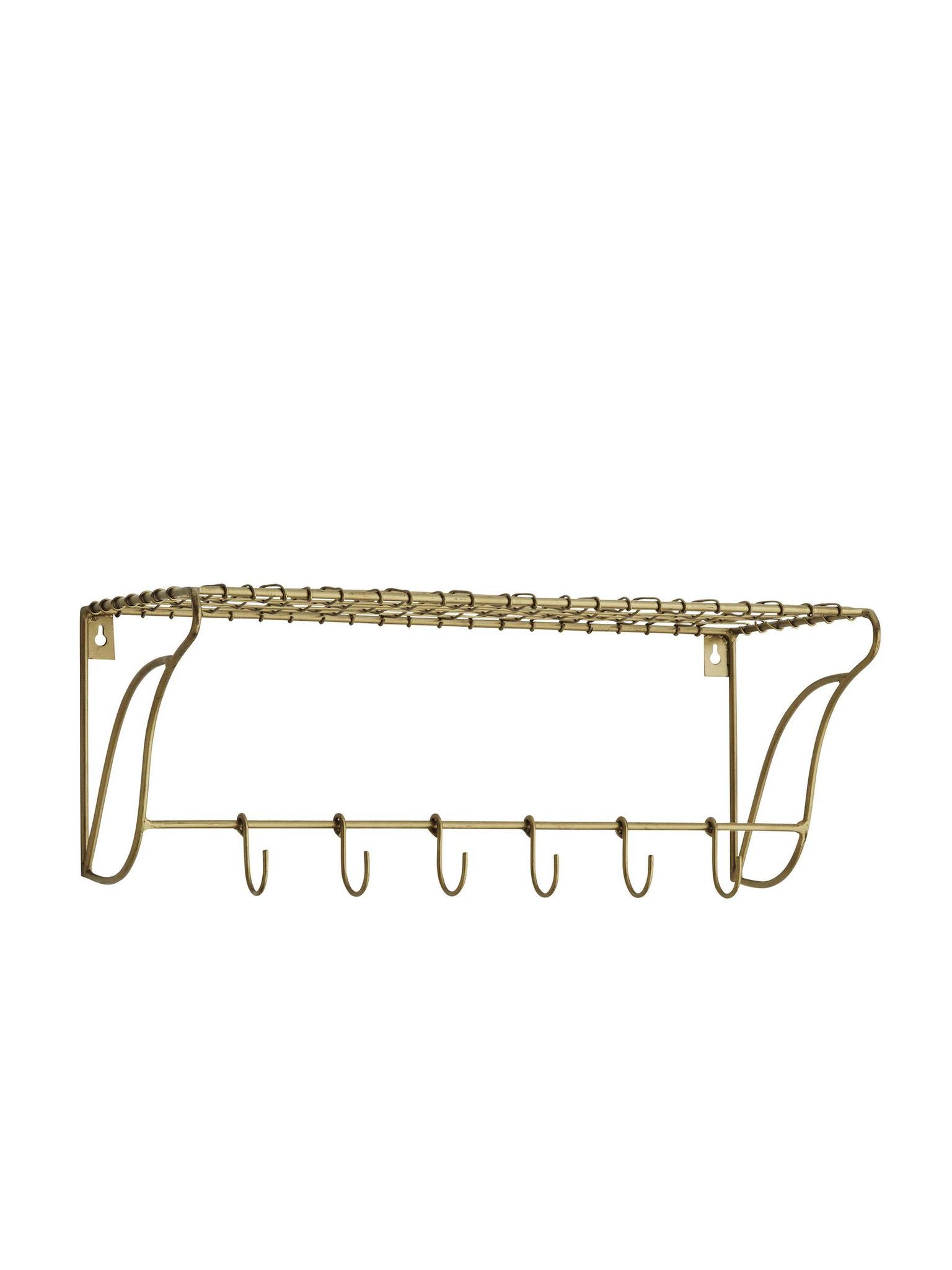 iron shelf with hooks - antique brass