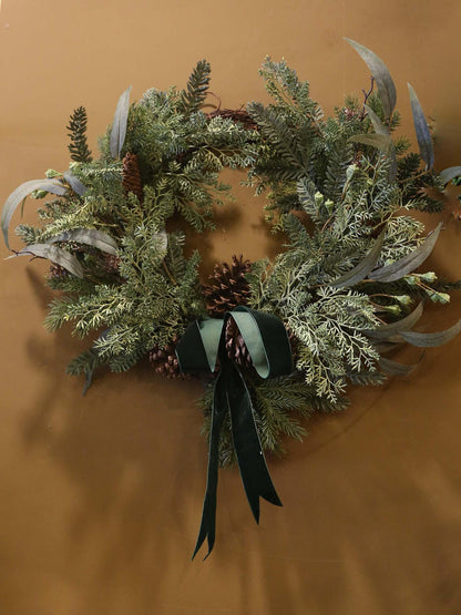 Faux Pine Foliage Bow Wreath