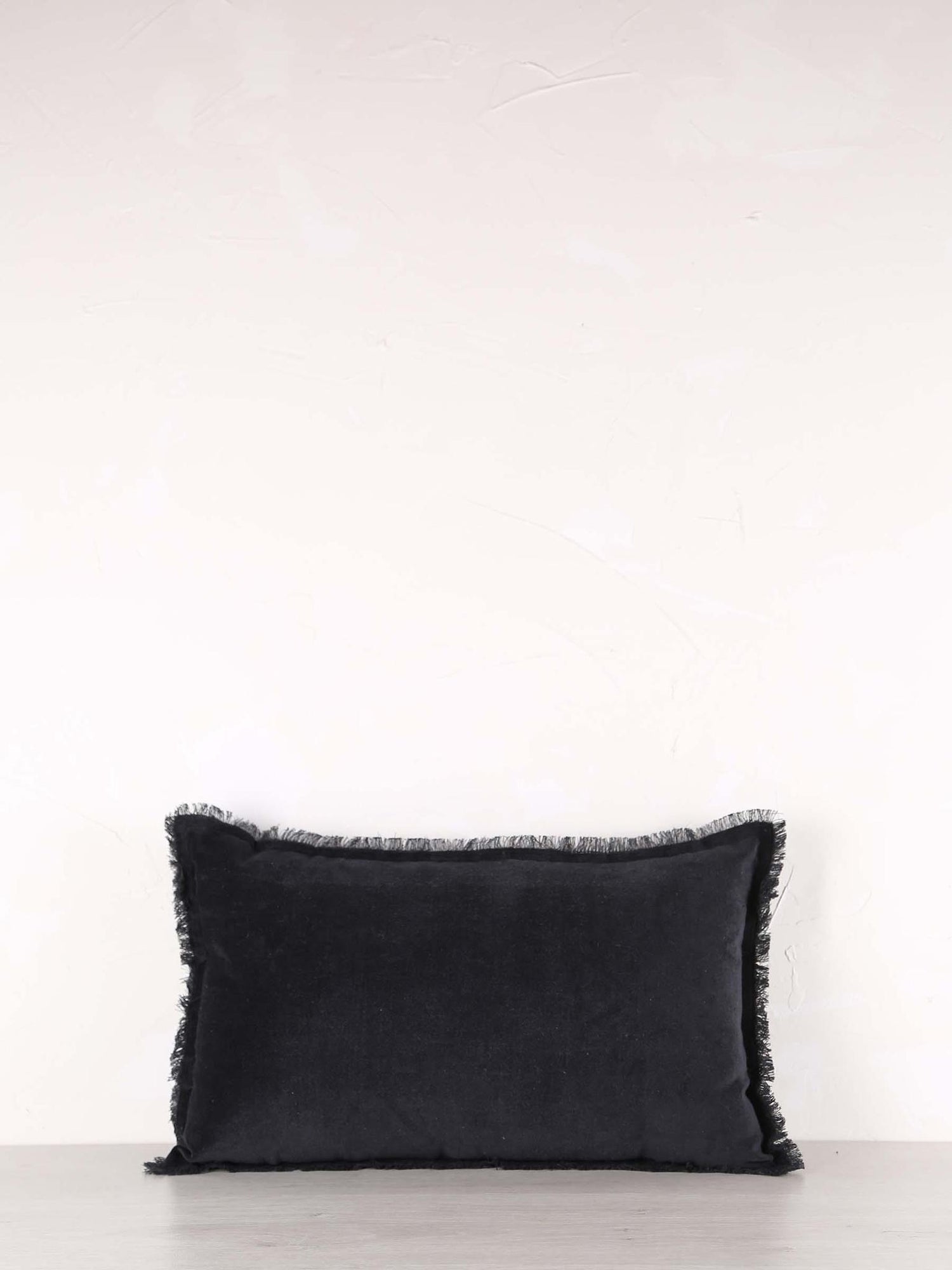 Fara Fringed Velvet Cushion - Caviar - 3 Sizes Available
