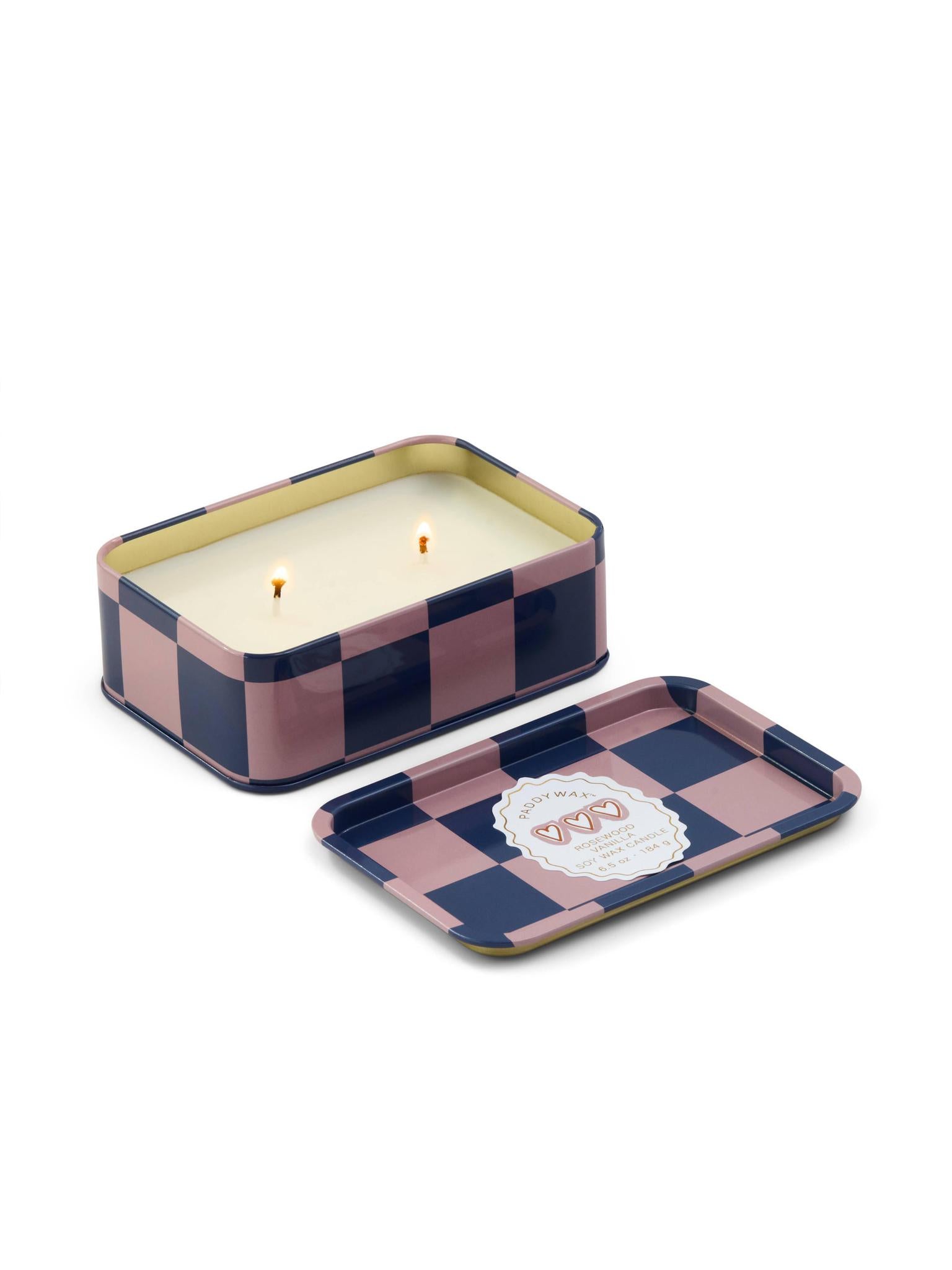 Adopo Hearts Printed Tin Candle - Rosewood Vanilla
