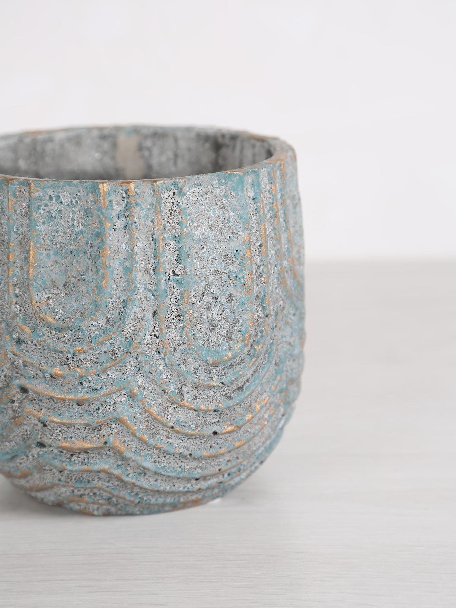 Rexin Grey Patterned Cement Plant Pot - Large