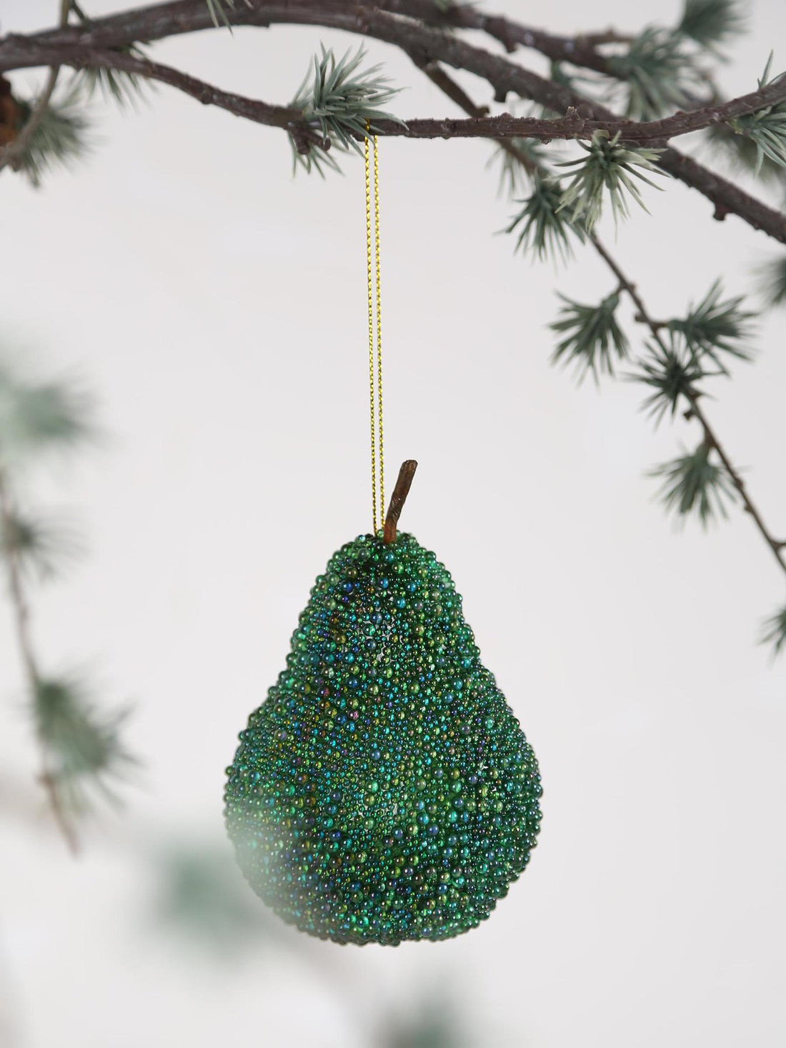 Decorative Beaded Pear ornament - Emerald