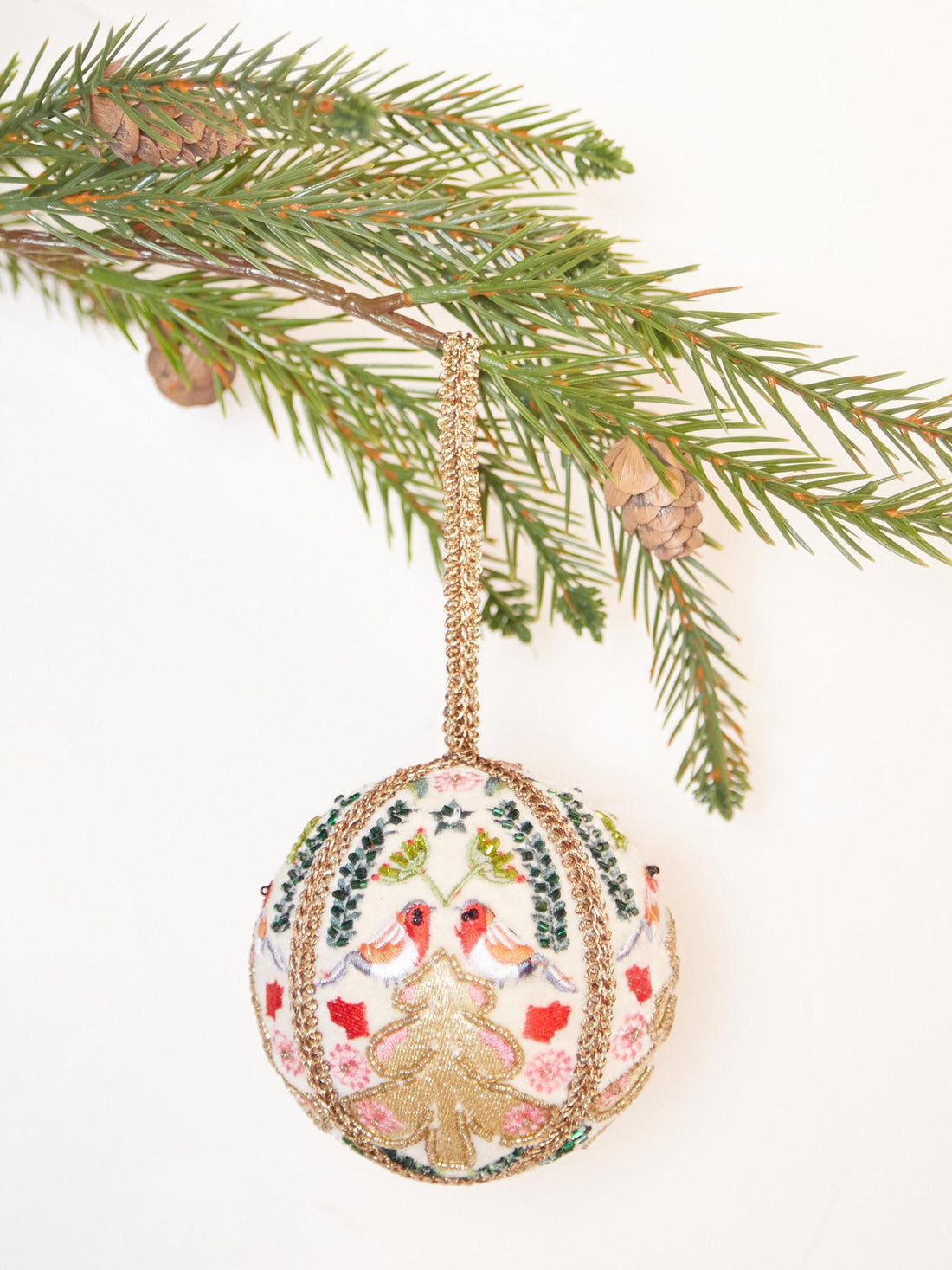 Hand embroidered tree bauble - Gold