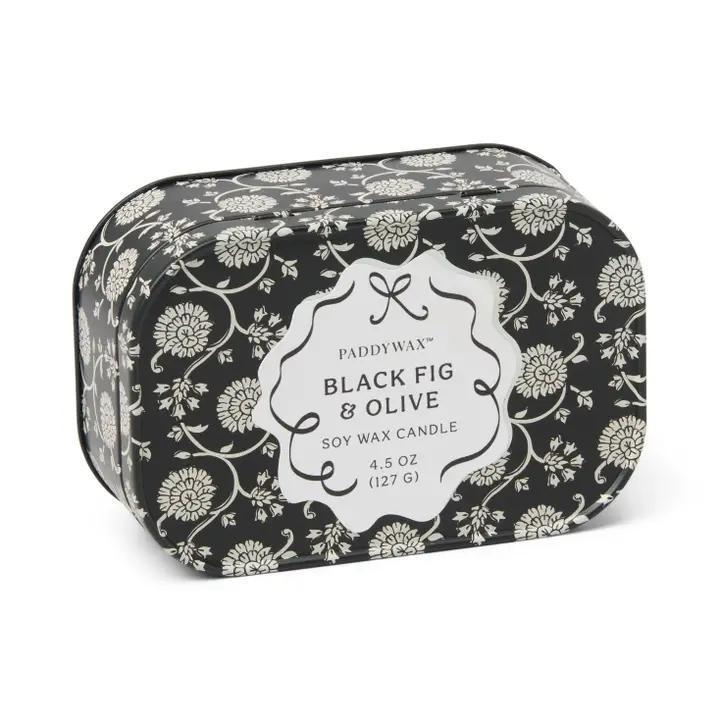 Cherie Printed Tin Candle - Black & Grey - Black Fig & Olive